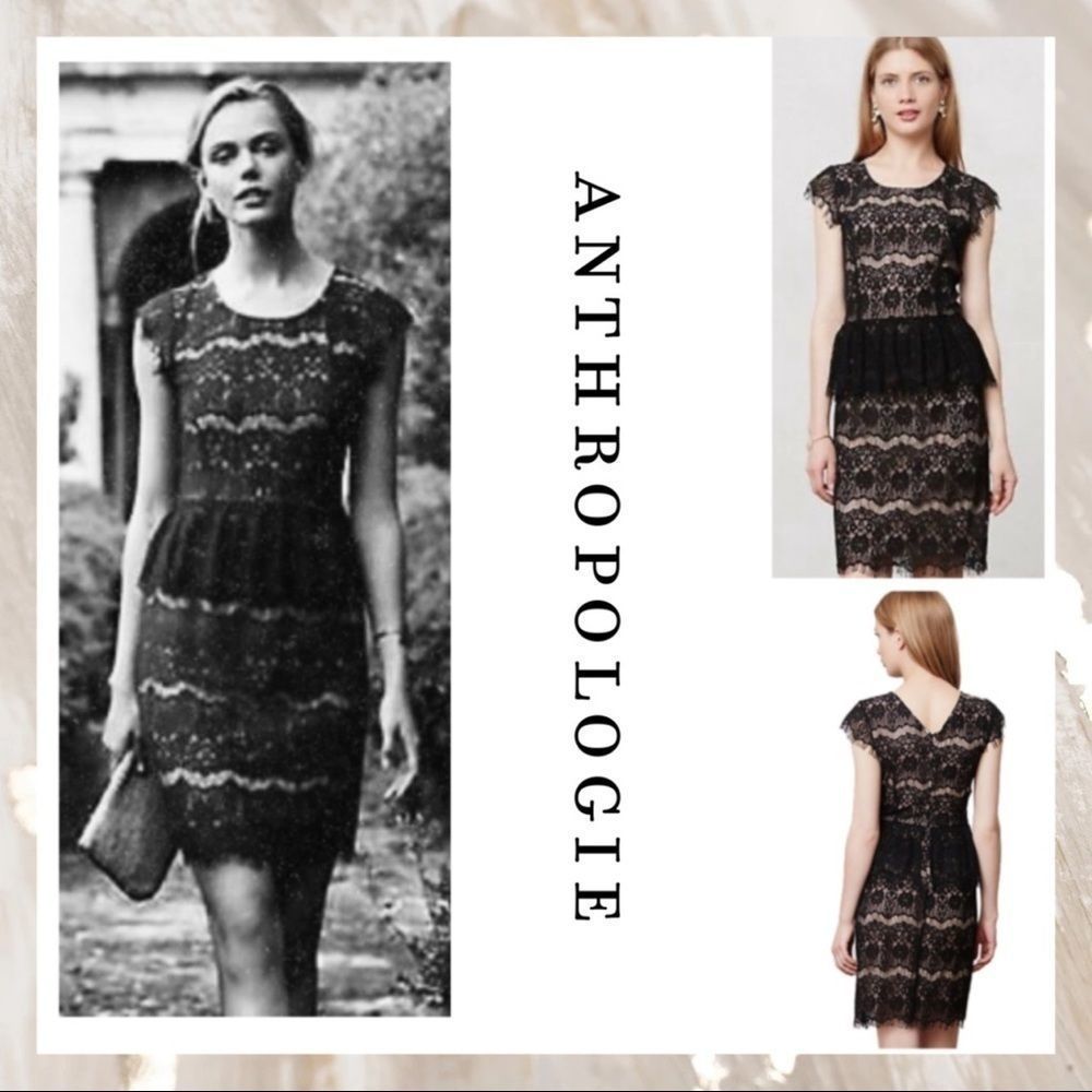 Anthropologie Elsa Peplum Lace Sheath Dress Sz S